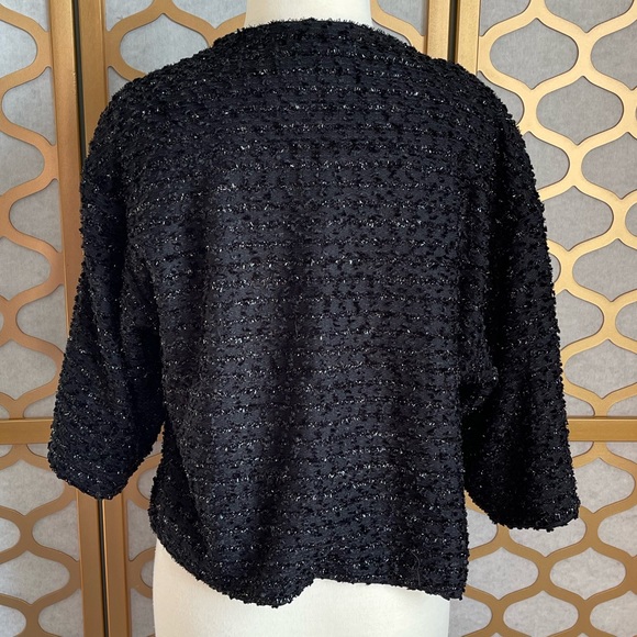 Black Metallic Boucle Cropped Jacket - Picture 16 of 16